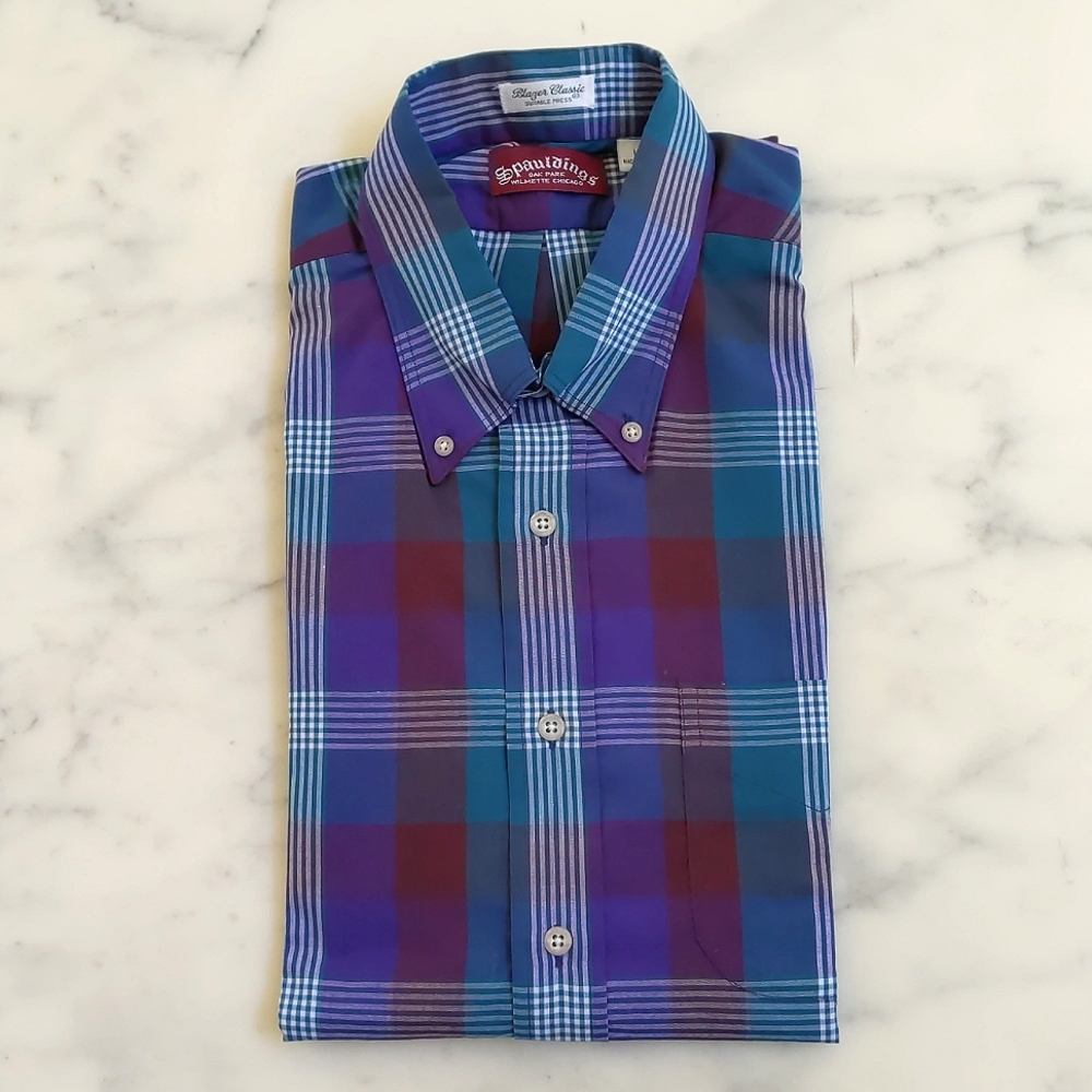 NWOT. Vintage Men's Blazer Classic Fit Multi Color Plaid Button-Down Shirt.